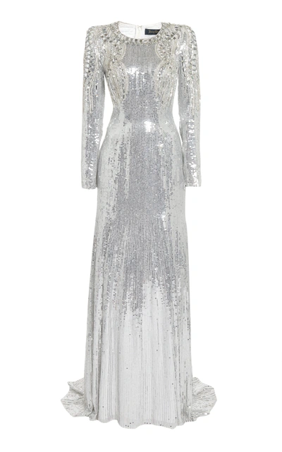 Jenny Packham Valenti Crystal-embellished Sequined Gown In Neutral