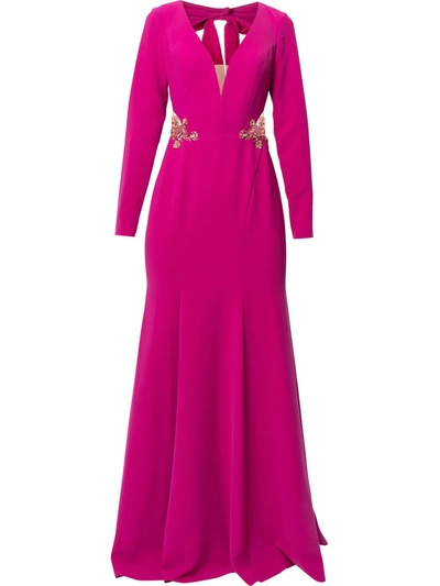 Marchesa Notte Open-back Embellished Tulle-trimmed Crepe Gown In Fuchsia