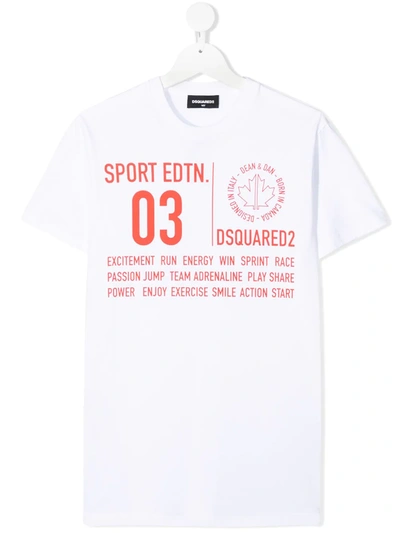 Dsquared2 Kids' Leaf Logo Cotton T-shirt In Bianco