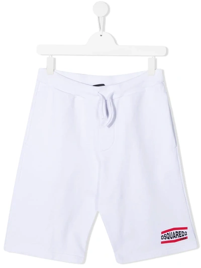 Dsquared2 Teen Logo Print Track Shorts In Bianco