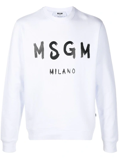 Msgm Logo-print Crew-neck Sweatshirt In White