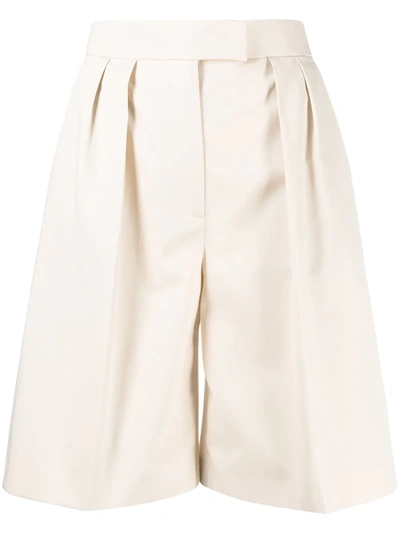 Msgm High-rise Flared Knee-length Shorts In Neutrals