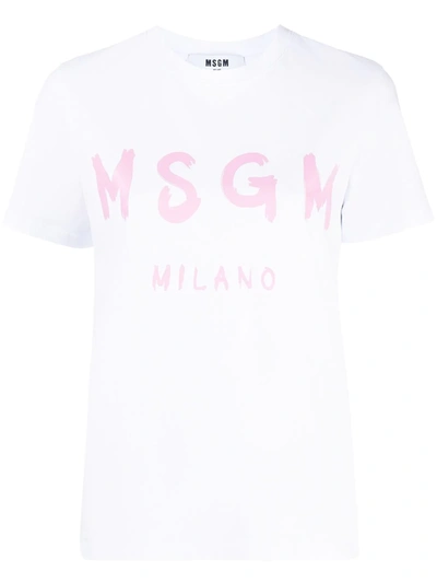 Msgm Logo Print T-shirt In White