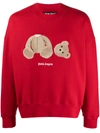 Palm Angels Bear-motif Logo Print Sweatshirt In Red