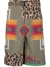 SACAI MIX-PRINT BELTED SHORTS