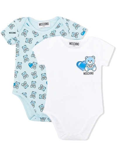 Moschino Babies' Teddy Bear-print Short-sleeved Romper In White