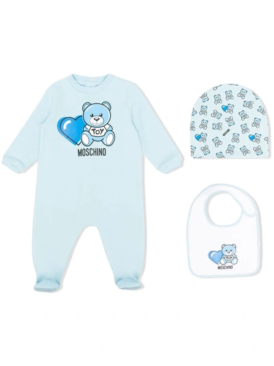 Moschino Babies' Teddy Bear-print Romper In Blue