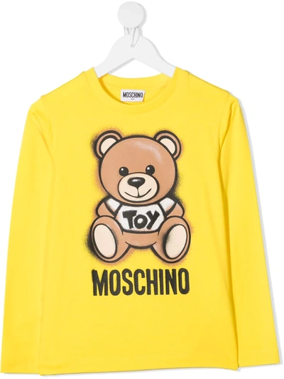 Moschino Kids' Long-sleeve Teddy Bear T-shirt In Yellow