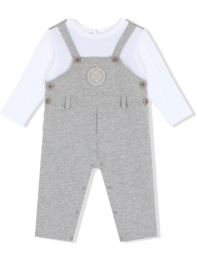 Dolce & Gabbana Babies' Dungarees-style Logo-patch Romper In Grey