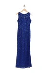 Marina Sequin Lace Sleeveless Maxi Dress In Cobalt