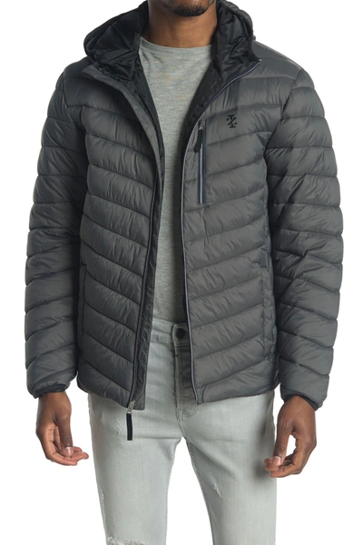 Izod Quilted Puffer Hoodie Jacket In Charcoal