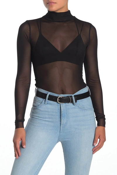 Afrm Mock Neck Long Sleeve Mesh Top In Black