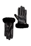 Ugg Genuine Dyed Shearling Trimmed Leather Gloves In Black