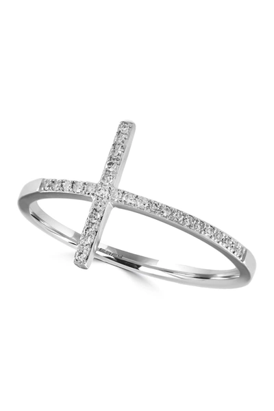 Effy 14k White Gold Pave Diamond Cross Ring