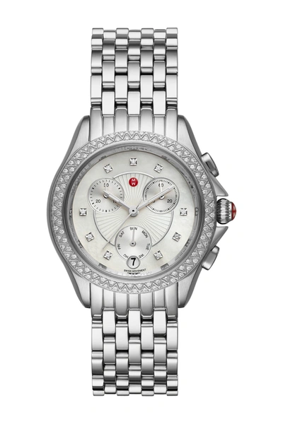 Michele Belmore Diamond Accent Bracelet Watch, 37mm In Silver