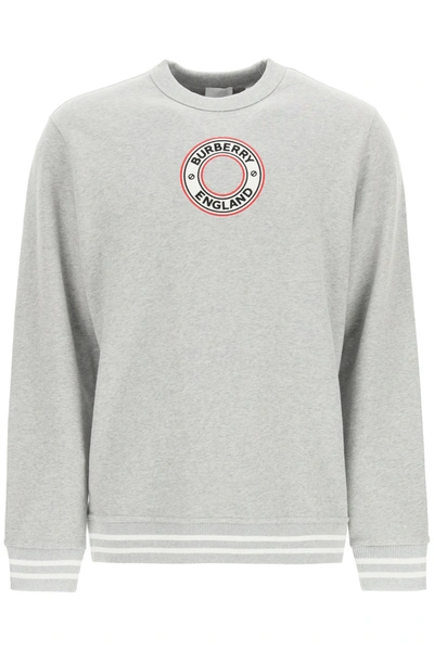Burberry Crewneck Sweatshirt With Logo Graphics In Pale Grey Melange