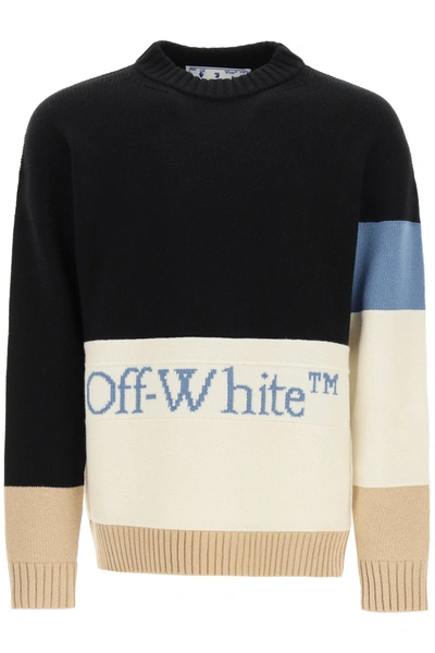 Off-white Color Block Sweater With Logo In Black Blue