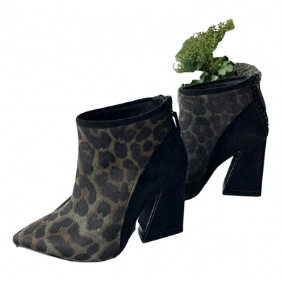 Pre-owned Kat Maconie Leather Ankle Boots In Khaki