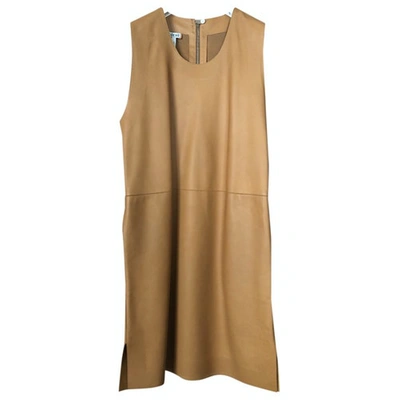 Pre-owned Loewe Leather Mid-length Dress In Camel