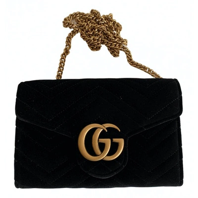 Pre-owned Gucci Marmont Black Suede Handbag