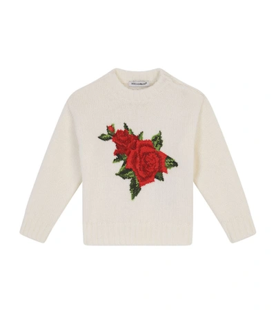 Dolce & Gabbana Babies' Round-neck Knit Pullover With Crochet Rose Patch