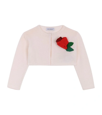 Dolce & Gabbana Babies' Kids Rose Appliqué Bolero Cardigan (3-30 Months) In Bianco