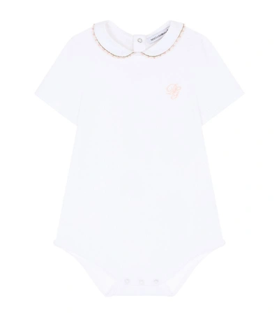 Dolce & Gabbana Long-sleeved Babygrow With Embroidered Collar In White