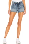 Agolde Parker Distressed High Waist Organic Cotton Denim Shorts In Swapmeet Dark