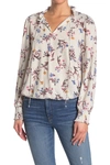 Melloday Floral Print Drawstring Smocked Hem Long Sleeve T-shirt In Gry Floral