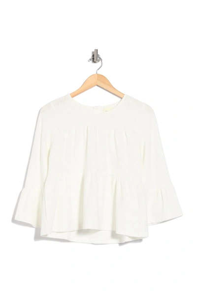 Melloday Tiered Textured Back Button Back Knot T-shirt In Off White