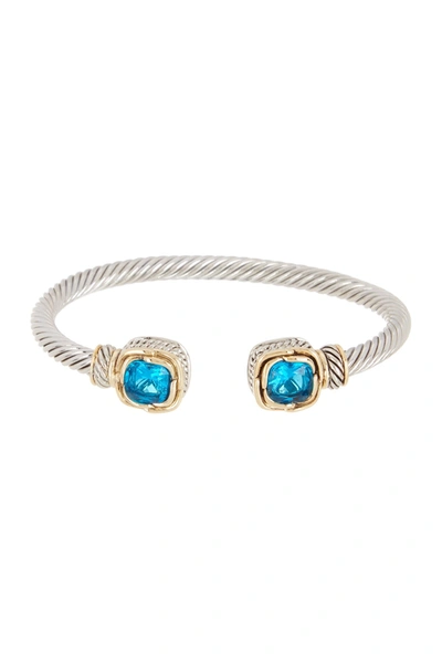 Meshmerise Twisted Cable Blue Topaz Cuff Bracelet In Two Tone