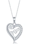 Simona Jewelry Simona Sterling Silver Cz 'mom' Heart Pendant Necklace In Silver