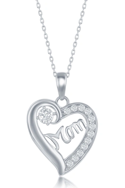 Simona Jewelry Sterling Silver Cz 'mom' Heart Pendant Necklace