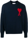 Ami Alexandre Mattiussi Ami Ami De Coeur Embroidered Knit Jumper In Blue