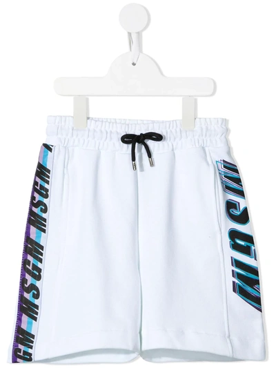 Msgm Teen Logo Tape Track Shorts In White