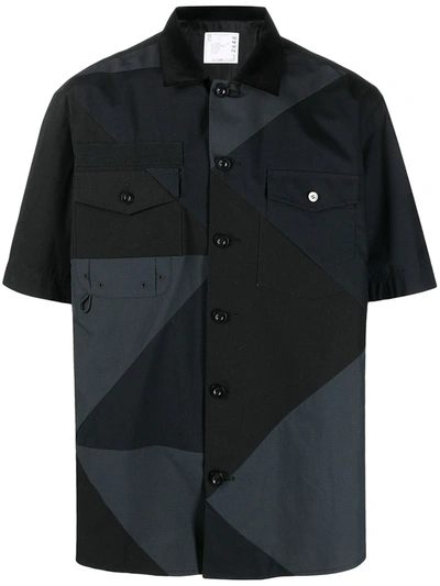 Sacai Panelled Short-sleeve Shirt In Blue