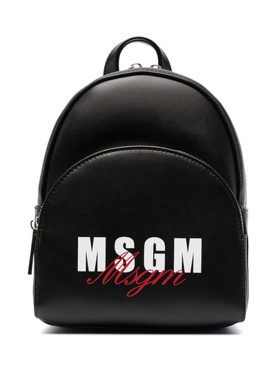 Msgm Kids' Logo-print Backpack In Black