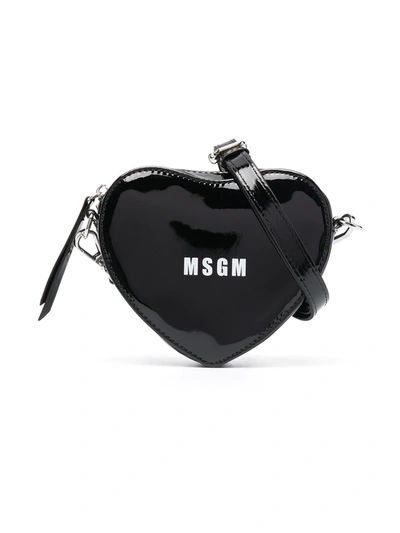 Msgm Kids' Heart-shaped Crossbody Bag In Black