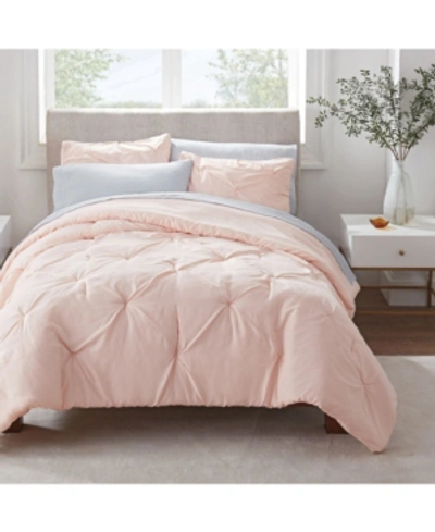 Serta Simply Clean Antimicrobial Pleated Full Bed In A Bag Set, 7 Piece In Pink
