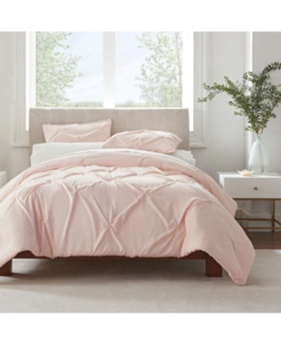 Serta Simply Clean Antimicrobial Pleated King Duvet Set,3 Piece In Pink