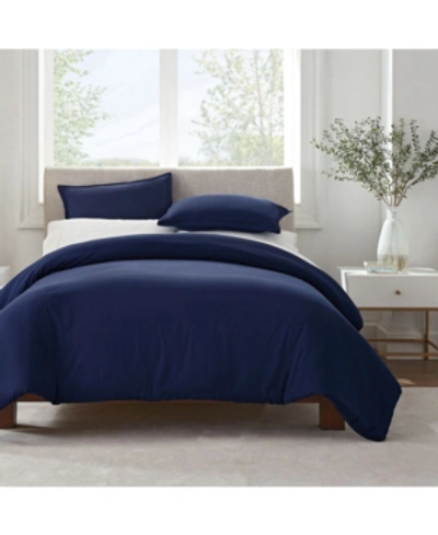 Serta Simply Clean Antimicrobial Full And Queen Duvet Set, 3 Piece In Dark Blue