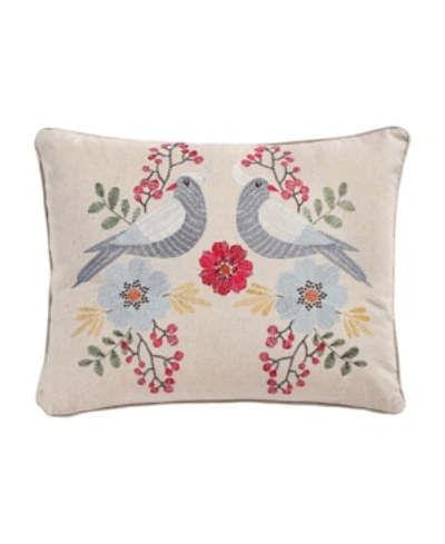 Levtex Angelica Spring Bird Embroidered Decorative Pillow, 14" X 18" In Natural