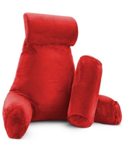 Nestl Bedding Soft Velour Cover Reading Backrest Pillow Set, Extra Large In Cherry Red