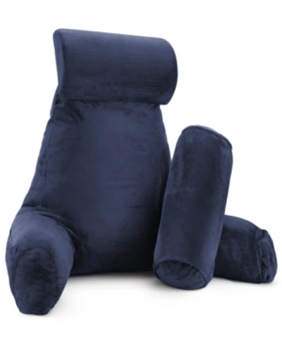 Nestl Bedding Soft Velour Cover Reading Backrest Pillow Set, Extra Large In Navy Blue