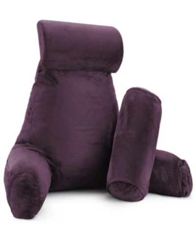 Nestl Bedding Soft Velour Cover Reading Backrest Pillow Set, Extra Large In Eggplant Purple