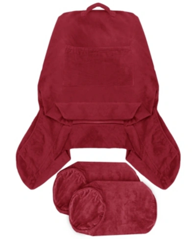 Nestl Bedding Reading Backrest Pillow Cover And Detachable Neck Roll Pillow Cover Set, Extra Large In Burgundy Red