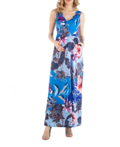 24seven Comfort Apparel Paisley Floral Sleeveless Maxi Dress With Pocket Det In Print