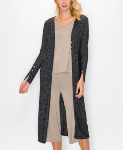 Coin Women's Cozy Front Button Up Long Sleeve Duster In Charcoal