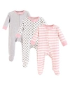 TOUCHED BY NATURE BABY GIRL ORGANIC COTTON SLEEP AND PLAY, 3-PACK