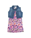 RARE EDITIONS TODDLER GIRLS PLEATED DRESS WITH DENIM VEST